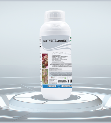 White Botynil 400SC fungicide bottle on a circular pedestal with a labeled front panel visible